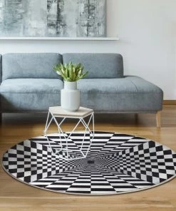 Well Woven Optical Illusion 3D Bottomless Hole Black Ivory Flat-Weave Washable Area Rug