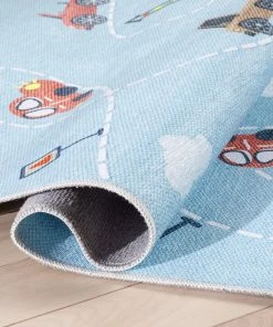 Well Woven Traffic Modern Light Blue Flat-Weave Washable Kids Rug