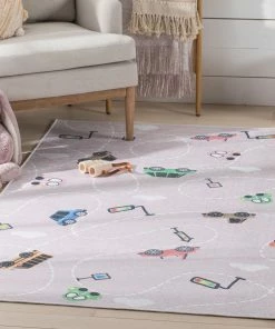 Well Woven Traffic Modern Pink Flat-Weave Washable Kids Rug