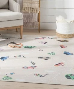 Well Woven Traffic Modern Beige Flat-Weave Washable Kids Rug