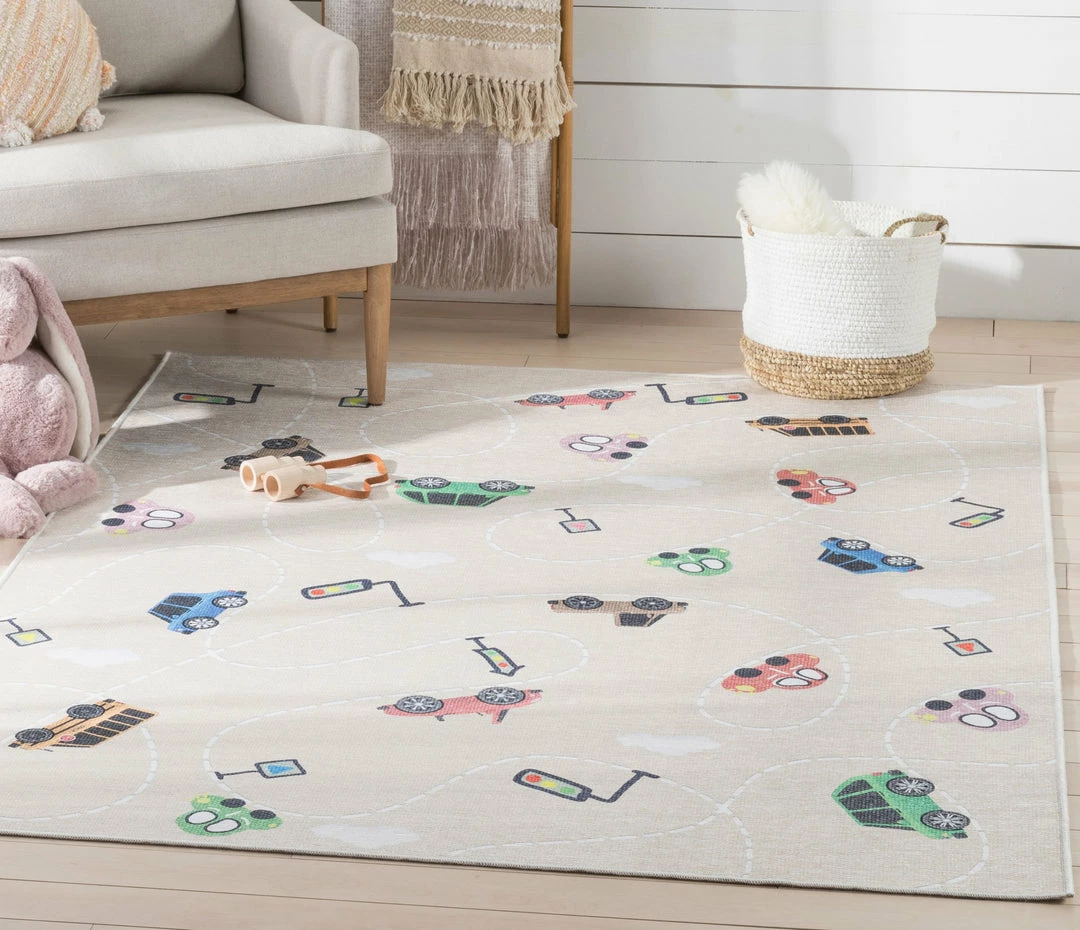 Well Woven Traffic Modern Beige Flat-Weave Washable Kids Rug 1 Well Woven Traffic Modern Beige Flat-Weave Washable Kids Rug