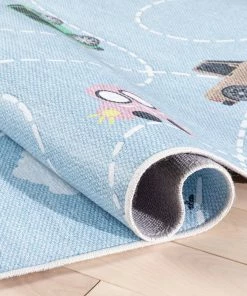 Well Woven Traffic Modern Blue Flat-Weave Washable Kids Rug Machine Washable