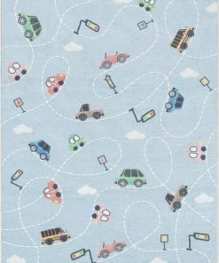 Well Woven Traffic Modern Blue Flat-Weave Washable Kids Rug Machine Washable