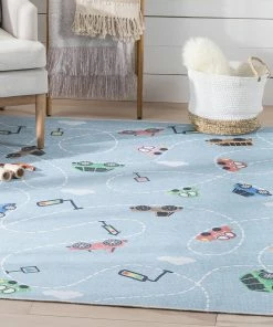 Well Woven Traffic Modern Blue Flat-Weave Washable Kids Rug Machine Washable