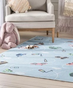 Well Woven Traffic Modern Blue Flat-Weave Washable Kids Rug Machine Washable