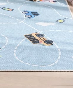 Well Woven Traffic Modern Blue Flat-Weave Washable Kids Rug Machine Washable