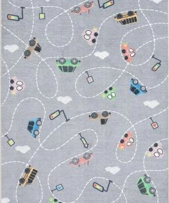 Well Woven Machine Washable Traffic Modern Grey Flat-Weave Washable Kids Rug