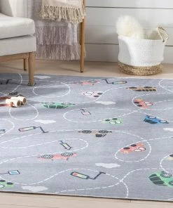 Well Woven Machine Washable Traffic Modern Grey Flat-Weave Washable Kids Rug