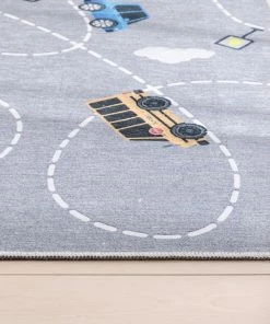 Well Woven Machine Washable Traffic Modern Grey Flat-Weave Washable Kids Rug