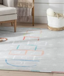 Well Woven Machine Washable Hopscotch Modern Multi Flat-Weave Washable Kids Rug
