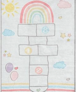 Well Woven Hopscotch Modern Multi Beige Flat-Weave Washable Kids Rug Machine Washable