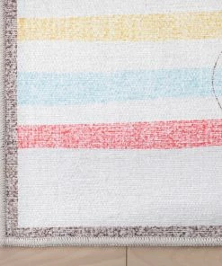 Well Woven Machine Washable Hopscotch Rainbow Modern Multi Beige Flat-Weave Washable Kids Rug