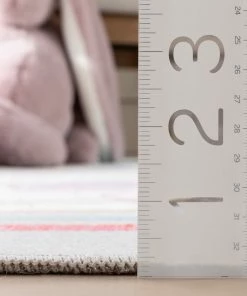 Well Woven Machine Washable Hopscotch Rainbow Modern Multi Beige Flat-Weave Washable Kids Rug