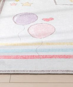 Well Woven Machine Washable Hopscotch Rainbow Modern Multi Beige Flat-Weave Washable Kids Rug
