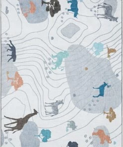 Well Woven Machine Washable Safari Modern Grey Flat-Weave Washable Kids Rug