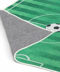 Well Woven Machine Washable Soccer Field Modern Green Flat-Weave Washable Kids Rug