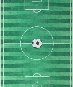 Well Woven Machine Washable Soccer Field Modern Green Flat-Weave Washable Kids Rug