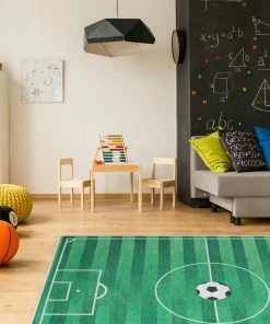 Well Woven Machine Washable Soccer Field Modern Green Flat-Weave Washable Kids Rug