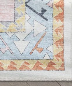 Well Woven Ethnic Soft Medallion Modern Pink Beige Flat-Weave Washable Kids Rug