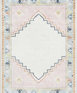 Well Woven Ethnic Soft Medallion Modern Pink Beige Flat-Weave Washable Kids Rug