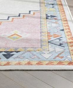 Well Woven Ethnic Soft Medallion Modern Pink Beige Flat-Weave Washable Kids Rug