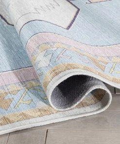 Well Woven Ethnic Soft Medallion Modern Pink Light Blue Flat-Weave Washable Kids Rug Machine Washable