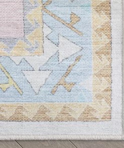 Well Woven Ethnic Soft Medallion Modern Pink Light Blue Flat-Weave Washable Kids Rug Machine Washable