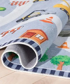 Well Woven Construction Modern Grey Multi Flat-Weave Washable Kids Rug