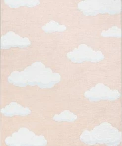 Well Woven Machine Washable Cloud 9 Modern Coral Flat-Weave Washable Kids Rug