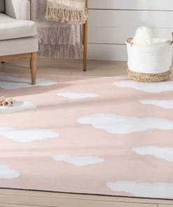 Well Woven Machine Washable Cloud 9 Modern Coral Flat-Weave Washable Kids Rug