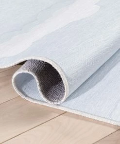 Well Woven Cloud 9 Modern Grey Blue Flat-Weave Washable Kids Rug Machine Washable