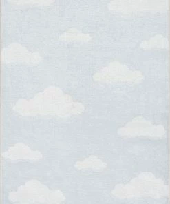 Well Woven Cloud 9 Modern Grey Blue Flat-Weave Washable Kids Rug Machine Washable