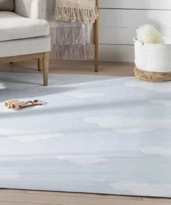 Well Woven Cloud 9 Modern Grey Blue Flat-Weave Washable Kids Rug Machine Washable