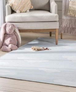 Well Woven Cloud 9 Modern Grey Blue Flat-Weave Washable Kids Rug Machine Washable