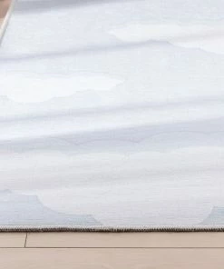 Well Woven Cloud 9 Modern Grey Blue Flat-Weave Washable Kids Rug Machine Washable