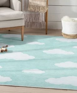 Well Woven Machine Washable Cloud 9 Modern Mint Flat-Weave Washable Kids Rug