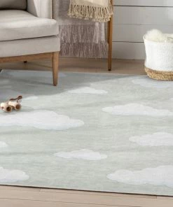 Well Woven Cloud 9 Modern Sage Green Flat-Weave Washable Kids Rug Machine Washable