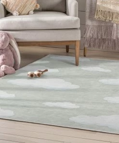 Well Woven Cloud 9 Modern Sage Green Flat-Weave Washable Kids Rug Machine Washable