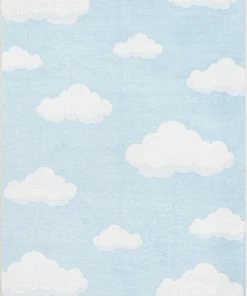 Well Woven Cloud 9 Modern Light Blue Flat-Weave Washable Kids Rug