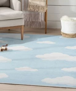 Well Woven Cloud 9 Modern Light Blue Flat-Weave Washable Kids Rug