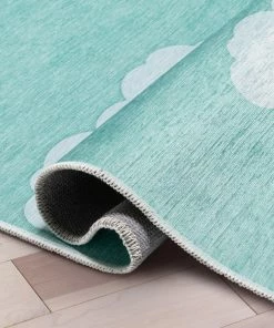 Well Woven Cloud 9 Modern Green Flat-Weave Washable Kids Rug Machine Washable