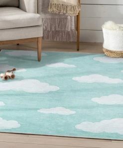 Well Woven Cloud 9 Modern Green Flat-Weave Washable Kids Rug Machine Washable
