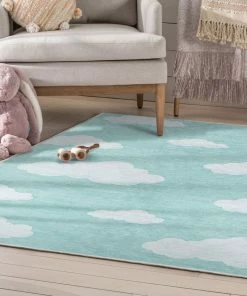 Well Woven Cloud 9 Modern Green Flat-Weave Washable Kids Rug Machine Washable