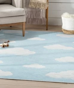 Well Woven Cloud 9 Modern Blue Flat-Weave Washable Kids Rug