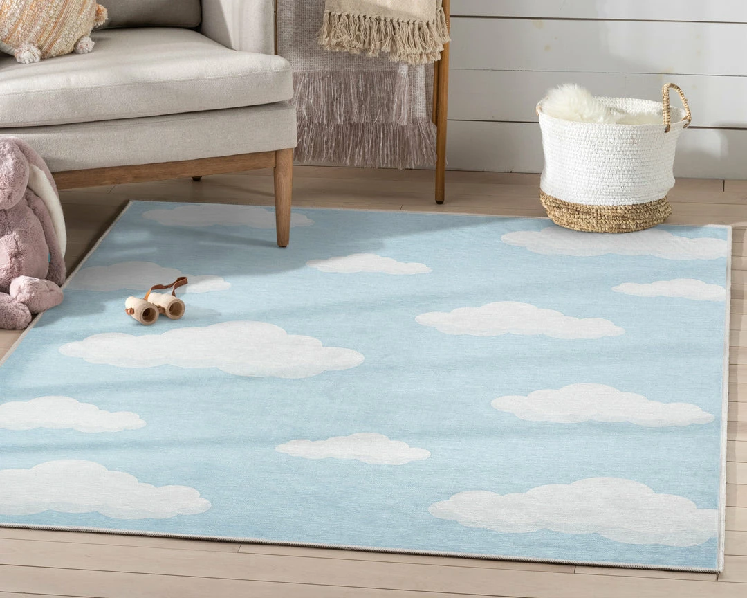 Well Woven Cloud 9 Modern Blue Flat-Weave Washable Kids Rug 1 Well Woven Cloud 9 Modern Blue Flat-Weave Washable Kids Rug