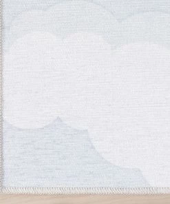 Well Woven Machine Washable Cloud 9 Sun Modern Grey Light Blue Flat-Weave Washable Kids Rug