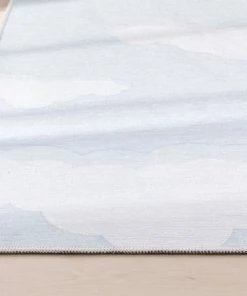 Well Woven Machine Washable Cloud 9 Sun Modern Grey Light Blue Flat-Weave Washable Kids Rug