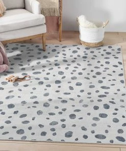 Well Woven Animal Dots Modern Ivory Black Flat-Weave Washable Area Rug Machine Washable