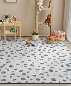 Well Woven Animal Dots Modern Ivory Black Flat-Weave Washable Area Rug Machine Washable