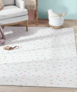 Well Woven Machine Washable Sprinkles Modern Multi Color Flat-Weave Washable Area Rug